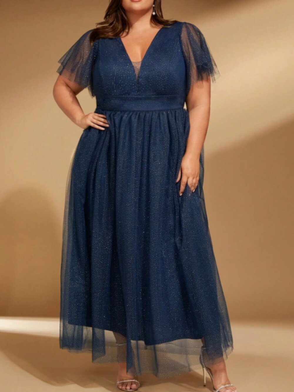 SHEIN Belle Navy Blue Glitter Tulle Dress Size 2XL, NWT